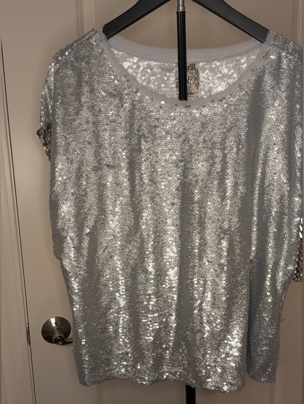 Sparkling Sequin Short Sleeve Top - Silver